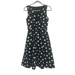 Black & White Polka Dot, Fit-and-Flare Midi Sleeveless Dress, Lady Like, Sz 2